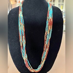 2pc Boho fun! seed bead multi strand necklace with matching earrings